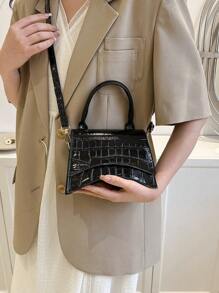 Mini Flap Novelty Bag Crocodile Embossed Solid Black - Black - View 3