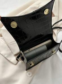 Mini Flap Novelty Bag Crocodile Embossed Solid Black - Black - View 7