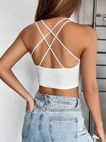 SHEIN EZwear 後背十字交叉吊帶短上衣 - 白色 - 查看 5