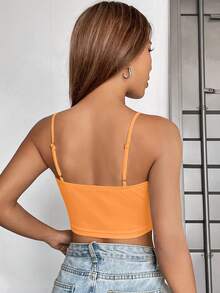 SHEIN EZwear Top de tirantes crop pecho con fruncido - Naranja - Ver 2