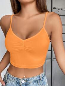 SHEIN EZwear Top de tirantes crop pecho con fruncido - Naranja - Ver 5