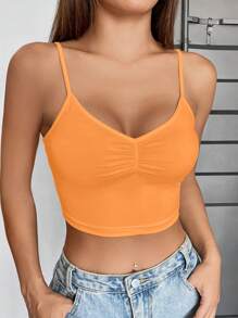 SHEIN EZwear Top de tirantes crop pecho con fruncido - Naranja - Ver 6