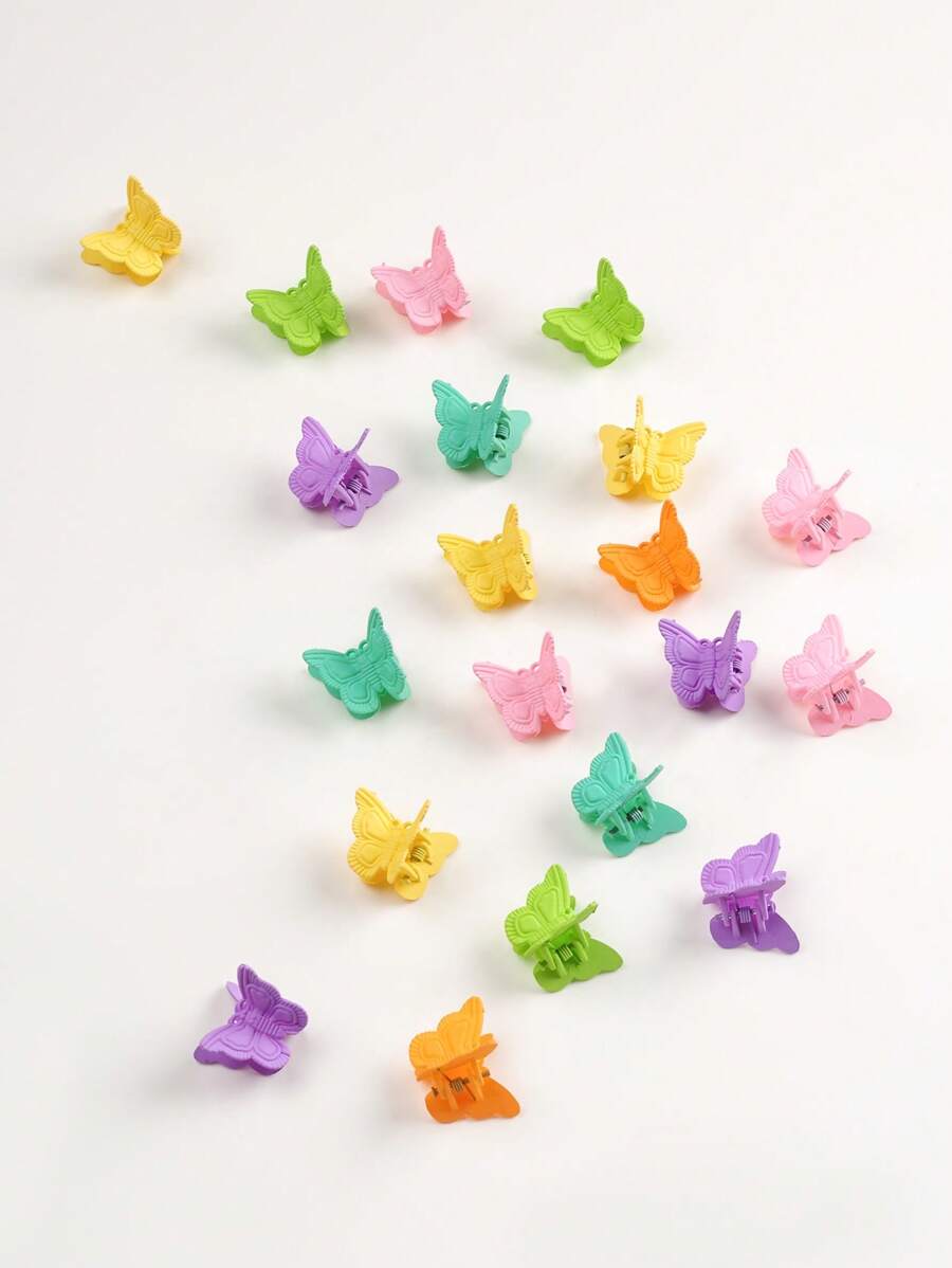 Chicas 20 piezas Garra de pelo de color al azar con diseño de mariposa para vida diaria - Multicolor - Ver 1