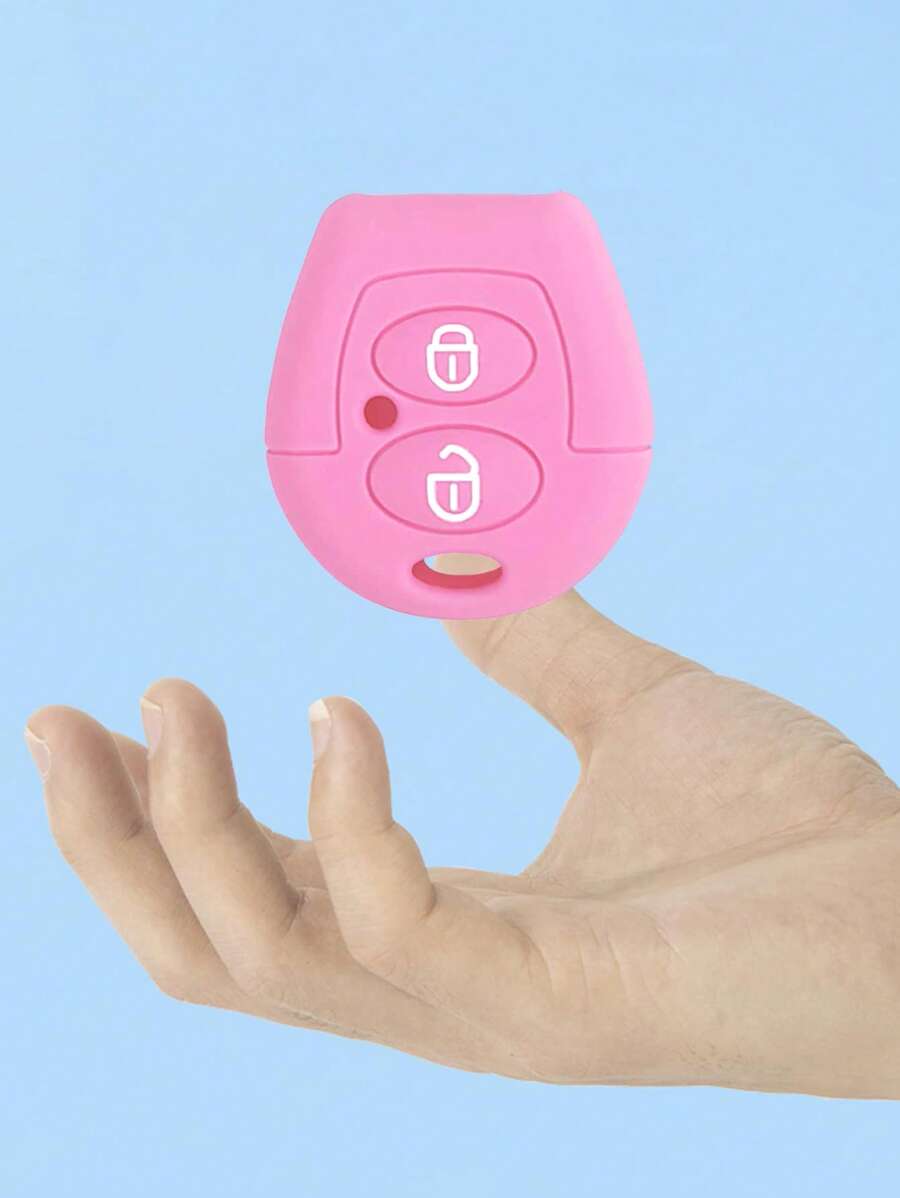 1pc Pink Car Key Silicone Protective Cover 2 Buttons Compatible With  Cars - Pink - View 1