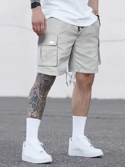 Guys Flap Pocket Drawstring Waist Cargo Shorts