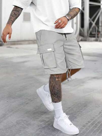 Guys Flap Pocket Drawstring Waist Cargo Shorts