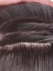Topper tóc tổng hợp thẳng với tóc mái - Dark Brown - Xem 8
