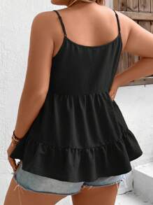 SHEIN VCAY Plus Ruffle Hem Cami Top - Black - View 2