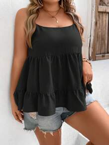 SHEIN VCAY Plus Ruffle Hem Cami Top - Black - View 3