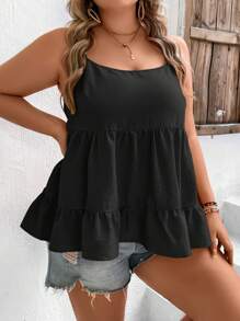 SHEIN VCAY Plus Ruffle Hem Cami Top - Black - View 4