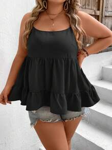 SHEIN VCAY Plus Ruffle Hem Cami Top - Black - View 5