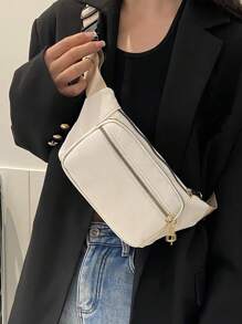 Túi cỡ trung Fanny Pack Khóa kéo màu trơn phía trước Tối giản - trắng - Xem 1