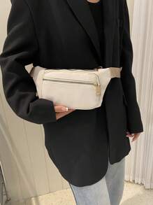 Túi cỡ trung Fanny Pack Khóa kéo màu trơn phía trước Tối giản - trắng - Xem 2