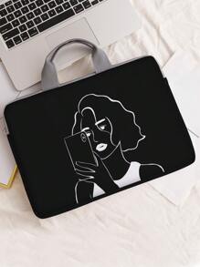 1pc Figure Graphic Reversible Laptop Bag - Black and White - View 1