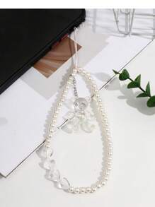 1 Trái Tim & Ngọc Trai Giả Trang Trí Gấu Charm ABS Dây Điện Thoại - trắng - Xem 1