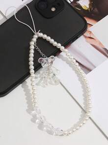 1 Trái Tim & Ngọc Trai Giả Trang Trí Gấu Charm ABS Dây Điện Thoại - trắng - Xem 2