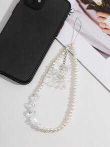 1 Trái Tim & Ngọc Trai Giả Trang Trí Gấu Charm ABS Dây Điện Thoại - trắng - Xem 3