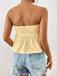 SHEIN Privé 網眼刺繡褶邊前打結抹胸上衣 - 黃色 - 查看 2