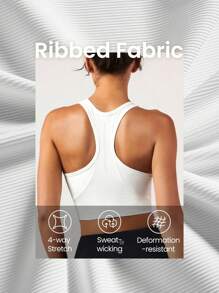 GLOWMODE Ribbed Racerback Reflect Cropped Sports Bra Tank Top Low Impact Yoga Daily - White - View 6