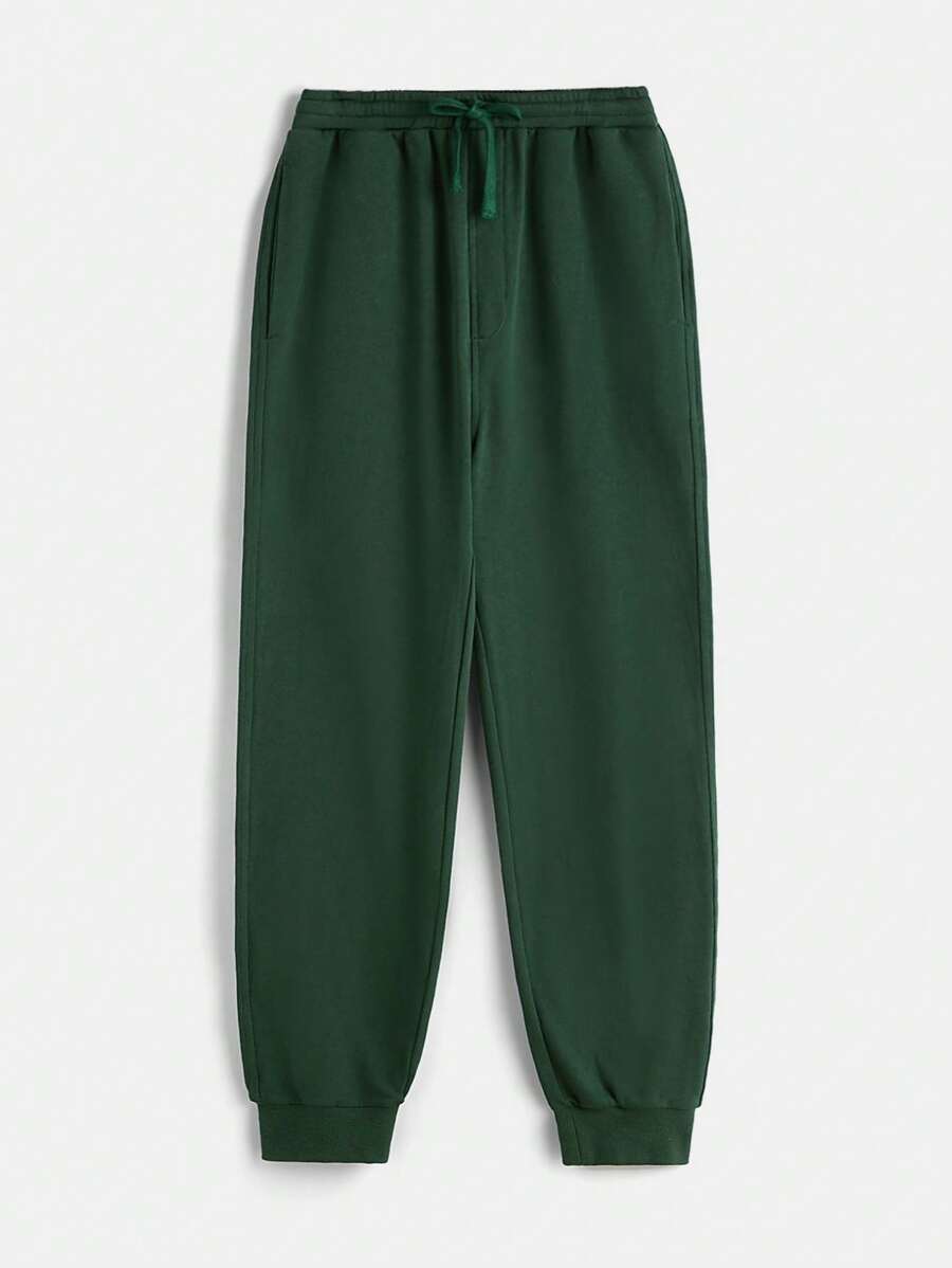 SHEIN Boys Solid Drawstring Waist Sweatpants - Dark Green - View 1