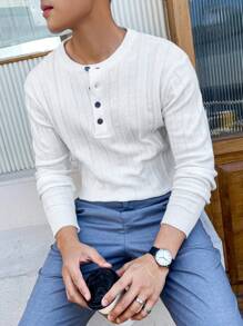 Manfinity Hypemode Nam Nút Nửa Áo len - trắng - Xem 1