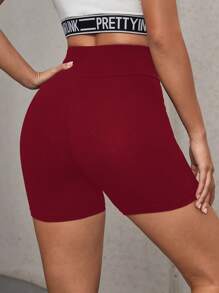 SHEIN BASICS Solid Wideband Waist Cycling Shorts - Burgundy - View 2