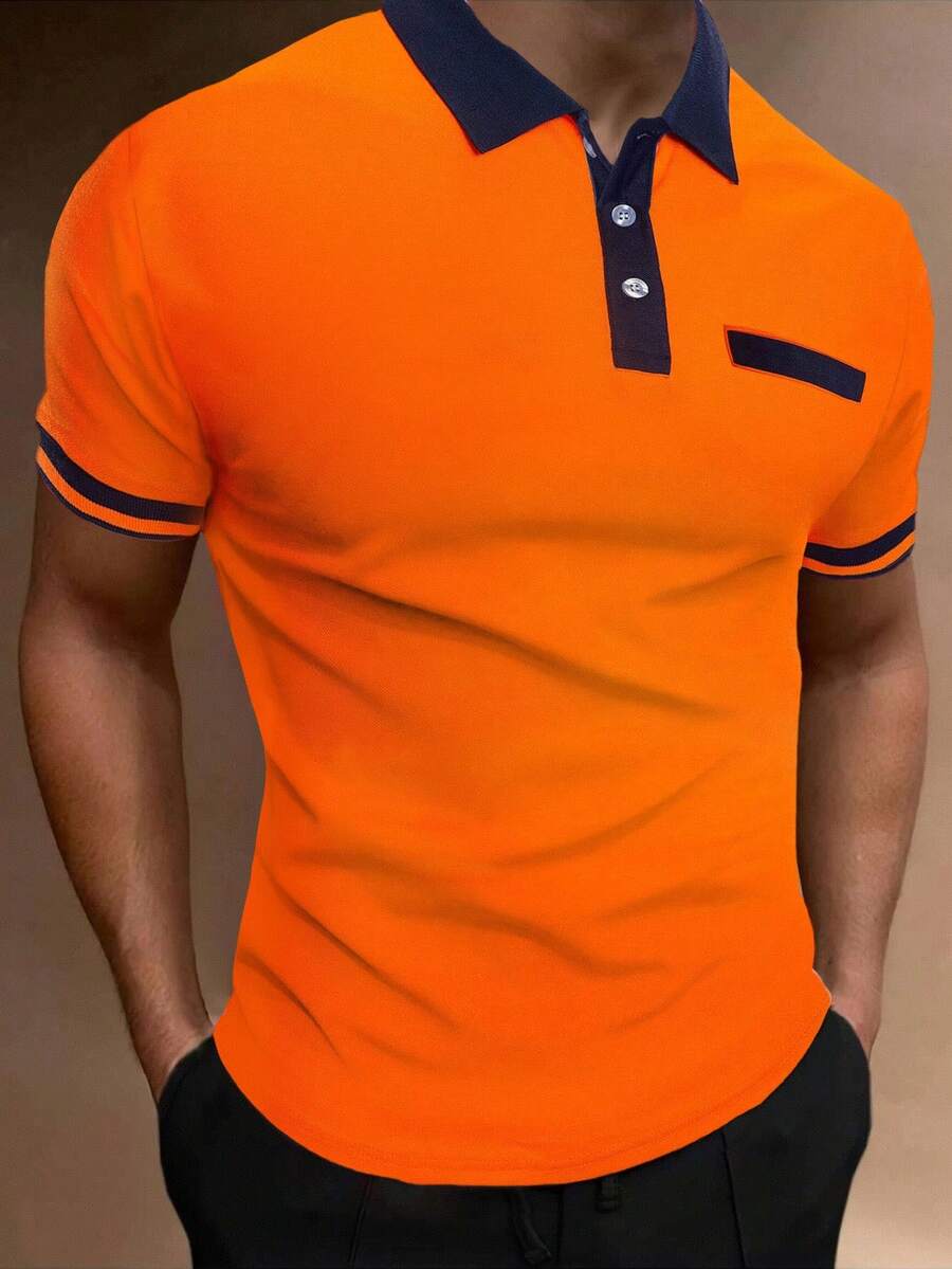 Manfinity Homme Men Contrast Trim Polo Shirt - Orange - View 1