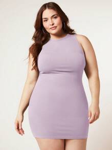 SHEIN BASICS 大碼素色緊身連衣裙 - 紫丁香色 - 查看 3