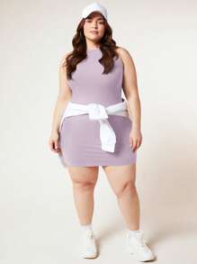 SHEIN BASICS 大碼素色緊身連衣裙 - 紫丁香色 - 查看 5