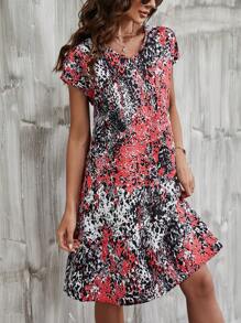 SHEIN LUNE Vestido con estampado de manga murciélago - Multicolor - Ver 4