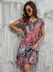 SHEIN LUNE Vestido con estampado de manga murciélago - Multicolor - Ver 5