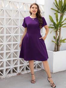 Đầm Plus Size Túi màu trơn Giải trí - Màu tím - Xem 6