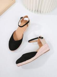 Giày Đi Nghỉ Cho Nữ, Giày Đế Nêm Có Dây Qua Mắt Cá Chân Espadrille Hai Tông Màu - Nhiều màu - Xem 3