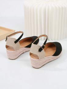 Giày Đi Nghỉ Cho Nữ, Giày Đế Nêm Có Dây Qua Mắt Cá Chân Espadrille Hai Tông Màu - Nhiều màu - Xem 7