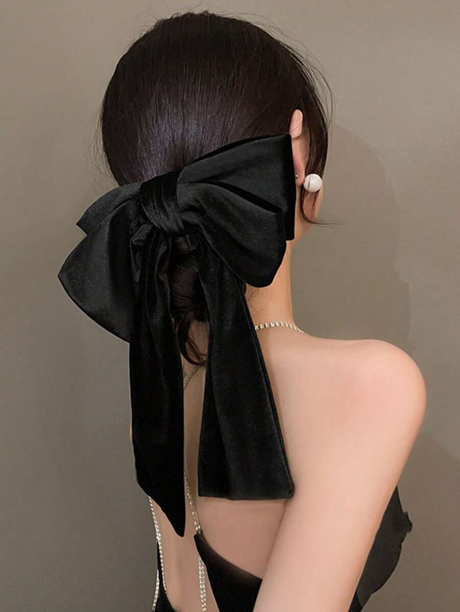FRIFUL 1pc Women Bow Decor Fashion Hair Clip For Hair Decoration Elegant Valentine's Day Valentines Claw Clips Hair Claws Hair Barrettes, School Stuff, College, Winter Outfit For Women, Bows, Cute - Black - View 1
