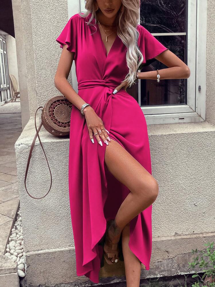 SHEIN VCAY Vestido bajo cruzado girante delantero - Rosa Fucsia - Añade 5