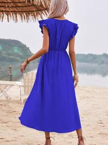 SHEIN LUNE Đầm Xù Nút phía trước Trọn gói màu trơn Giải trí - Xanh đậm - Xem 2