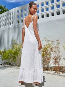 SHEIN VCAY 肩上打結荷葉邊吊帶連衣裙 - 白色 - 查看 3