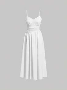 SHEIN MOD Đầm Xù Dải chun màu trơn Giải trí - trắng - Xem 1