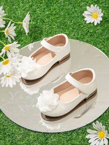 女嬰花朵裝飾瑪麗珍平底鞋適用於戶外 - 白色 - 查看 3