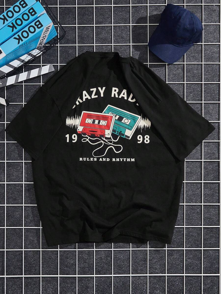 Manfinity RebelGame Men Plus Cotton Letter Graphic Tee - Black - View 1