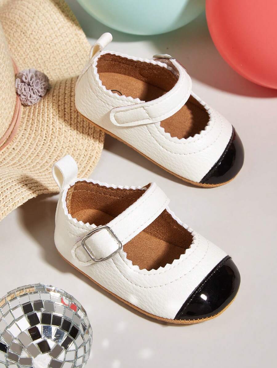 Baby Colorblock Sò Trim Mary Jane Căn hộ - trắng - Xem 1