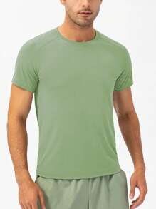 Men Solid Top-Stitching Sports Tee - Mint Green - View 1