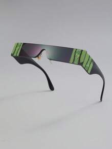 1pair Men Square Frame Graphic Fashion Glasses For Party - Black - View 1