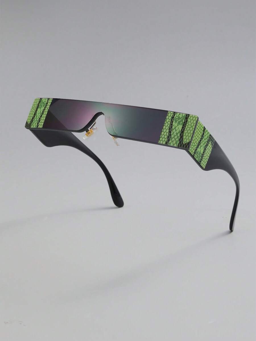 1pair Men Square Frame Graphic Fashion Glasses For Party - Black - View 1