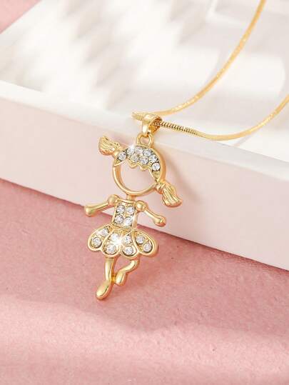 1 件精致闪亮不锈钢锆石芭蕾女孩吊坠项链女孩日常生活饰品