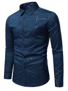 Manfinity Homme Men Plaid Print Button Up Shirt - Navy Blue - View 2