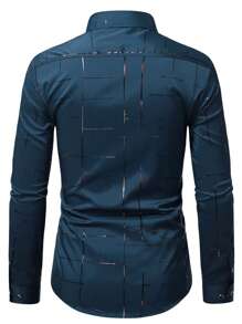 Manfinity Homme Men Plaid Print Button Up Shirt - Navy Blue - View 3