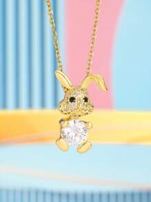 1 cái Trẻ Em Rhinestone Rabbit Mặt Dây Chuyền Chuỗi Trang Trí Vòng Cổ Bằng Thép Không Gỉ - trắng - Xem 2