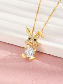 1 cái Trẻ Em Rhinestone Rabbit Mặt Dây Chuyền Chuỗi Trang Trí Vòng Cổ Bằng Thép Không Gỉ - trắng - Xem 3